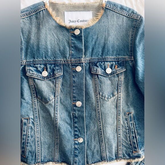 Juicy Couture Big Bling Raw Collar Denim Jacket Size: Medium NWOT - Picture 8 of 13